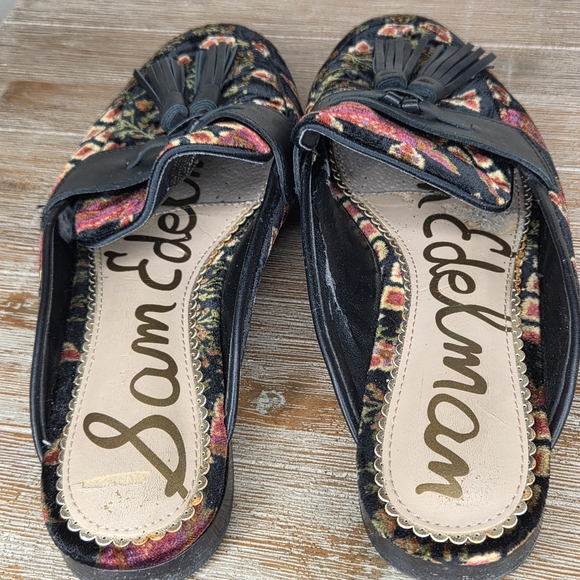 Sam Edelman Black Velvet Floral Tassel Backless Mules - Picture 6 of 6